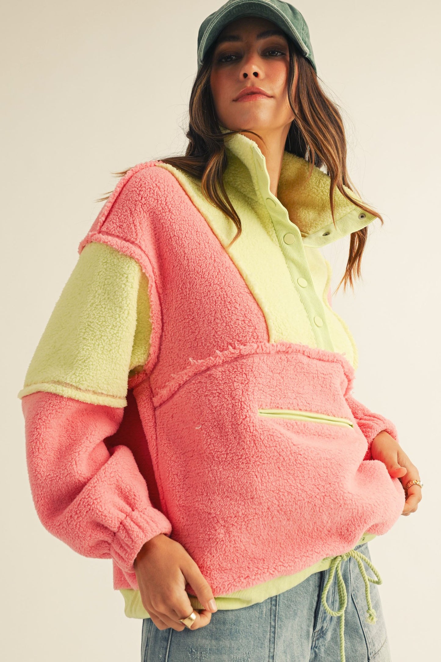 Neon Fleece 1/4 Button Pullover
