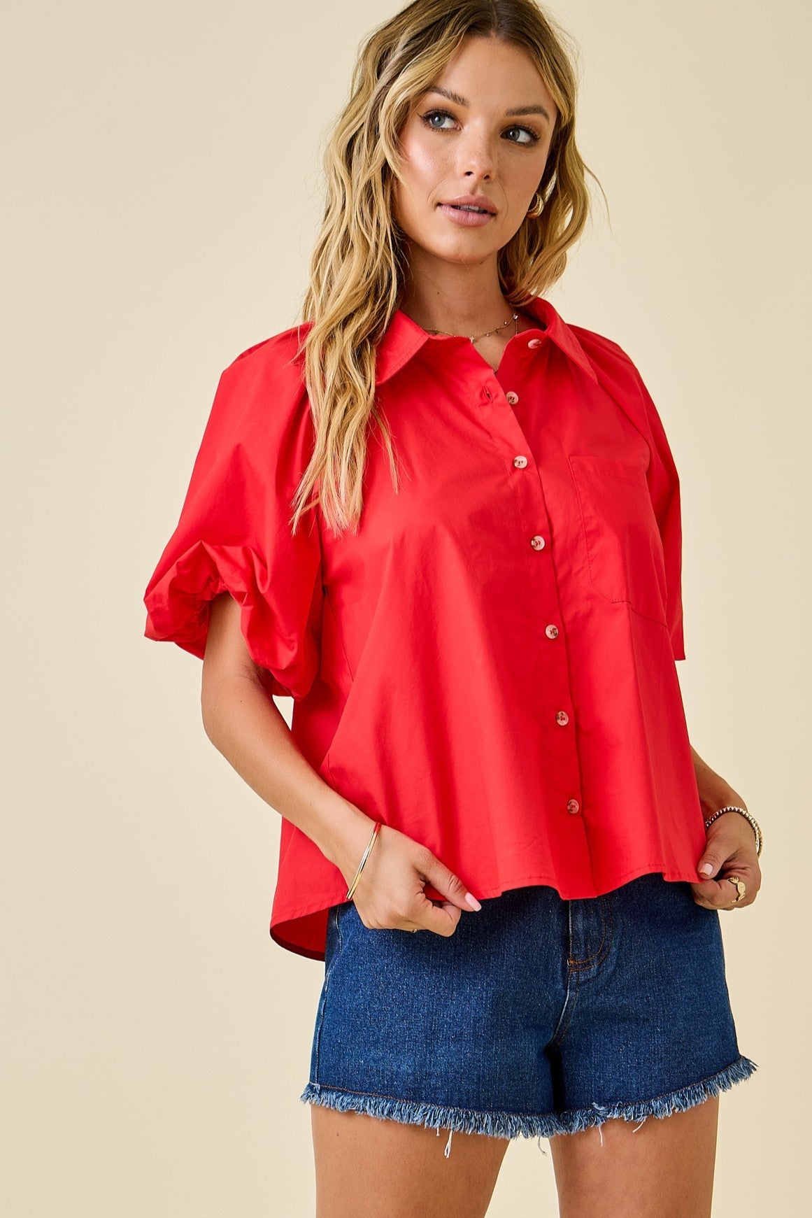Eden Bubble Sleeve Poplin Top