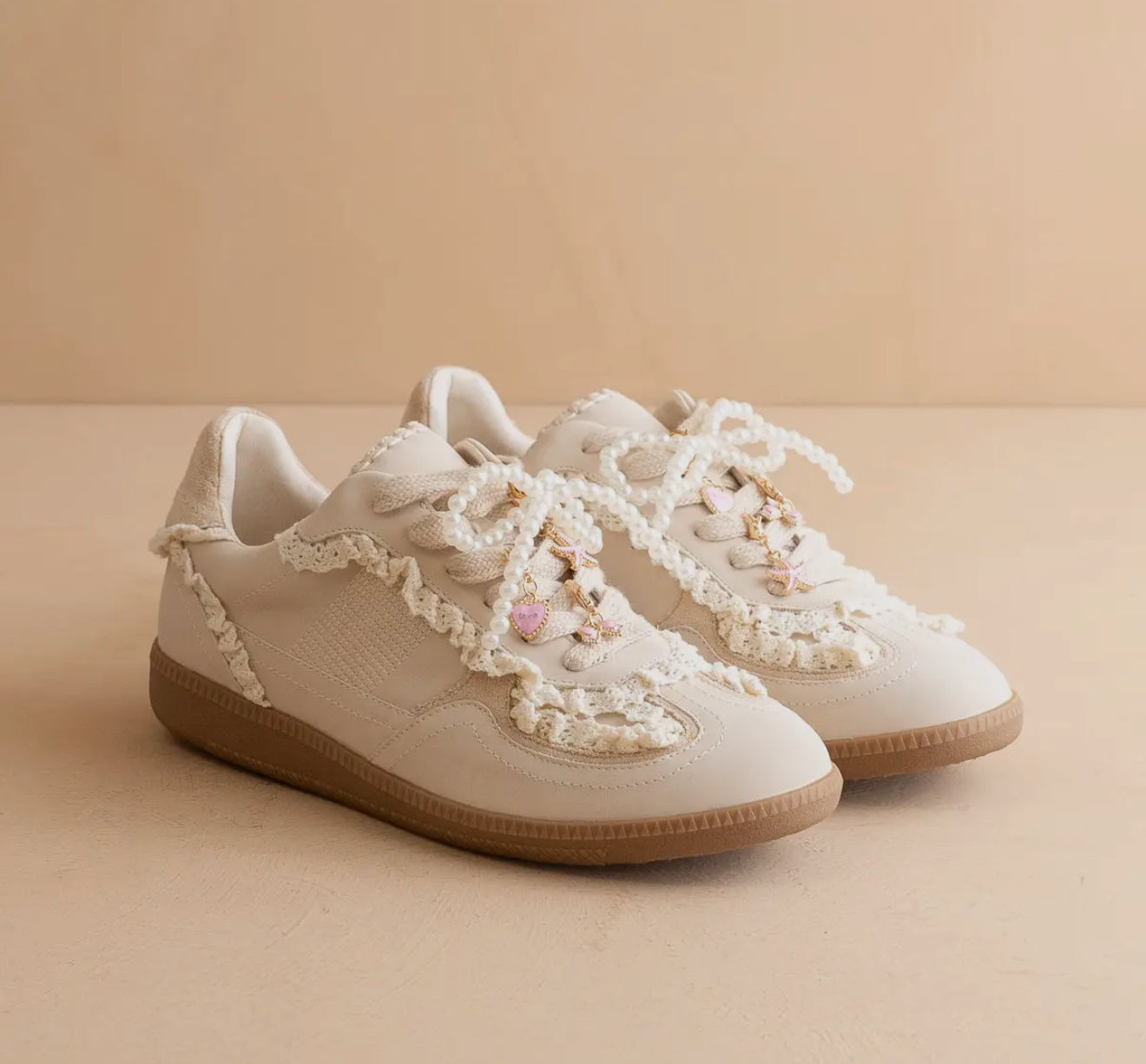 April Cream Lace Trimmed Sneaker