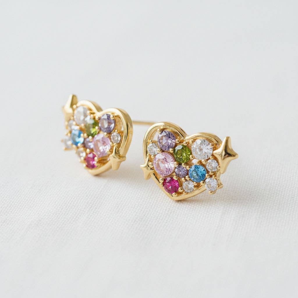 Heart-Shaped Colorful Gemstone Drop Earrings