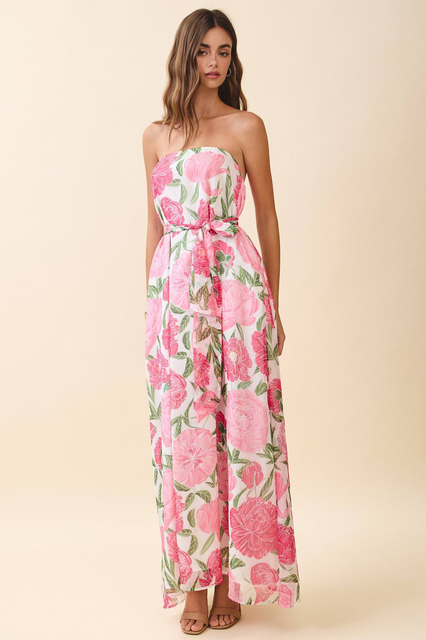 Strapless Floral Maxi Dress with Convertible Scarf