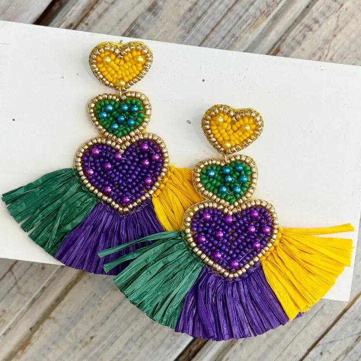 Triple Heart Mardi Gras Earring