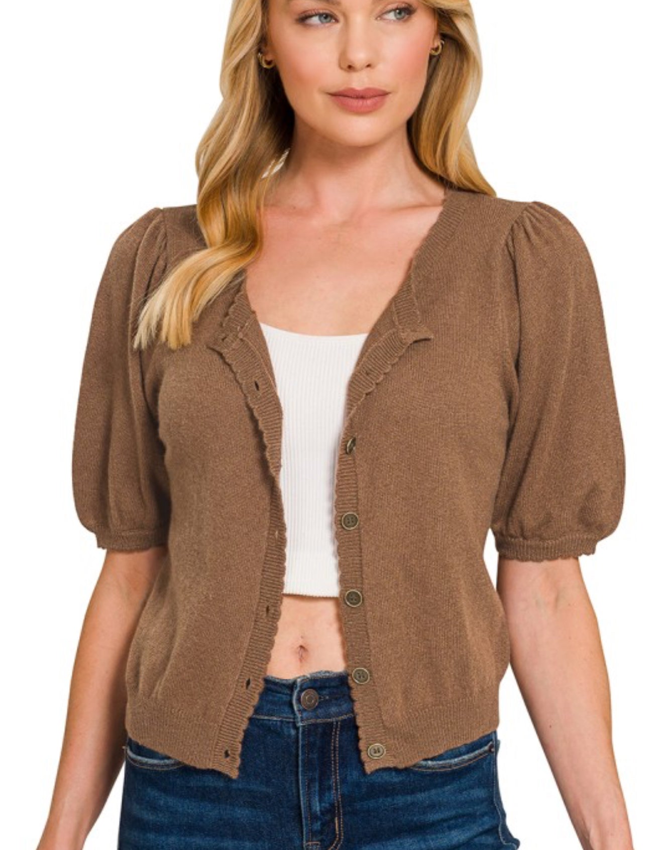 Puff Sleeve Wool Cardigan