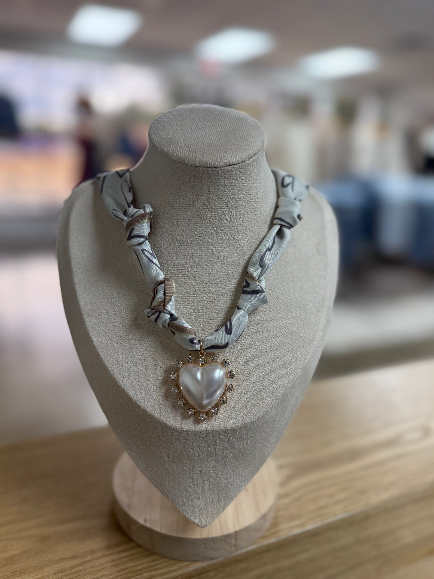 Handmade Scarf Necklace- Pearl Heart