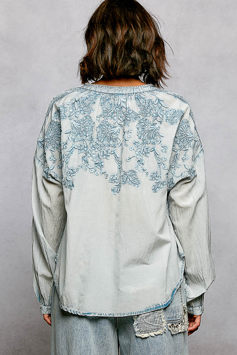 Embroidered Denim Top