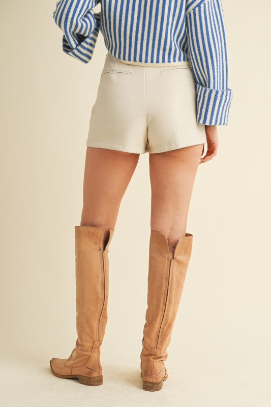 Cream Faux Leather Skort