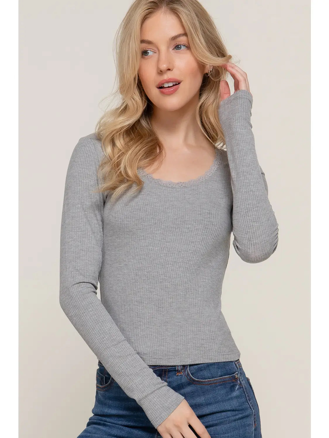 Lace Trim Rib Top