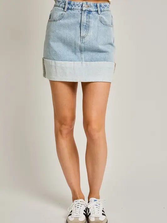 Cuffed Denim Skirt