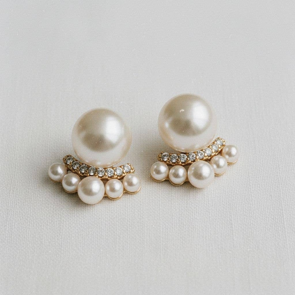 Pearl Cubic Zirconia Stud Earrings