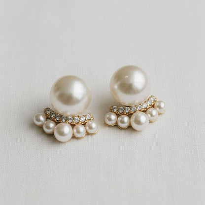 Pearl Cubic Zirconia Stud Earrings