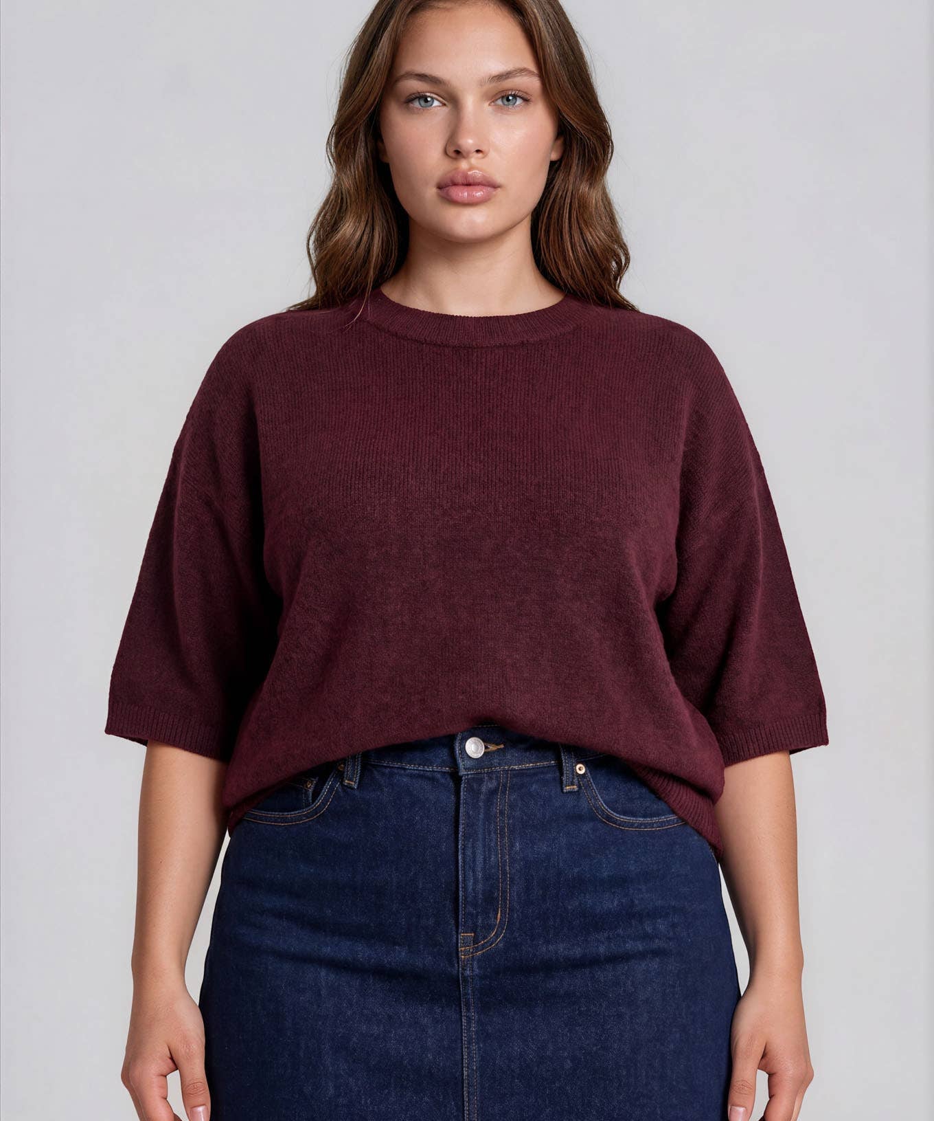 PLUS HEATHERED CREW NECK BOXY PULLOVER