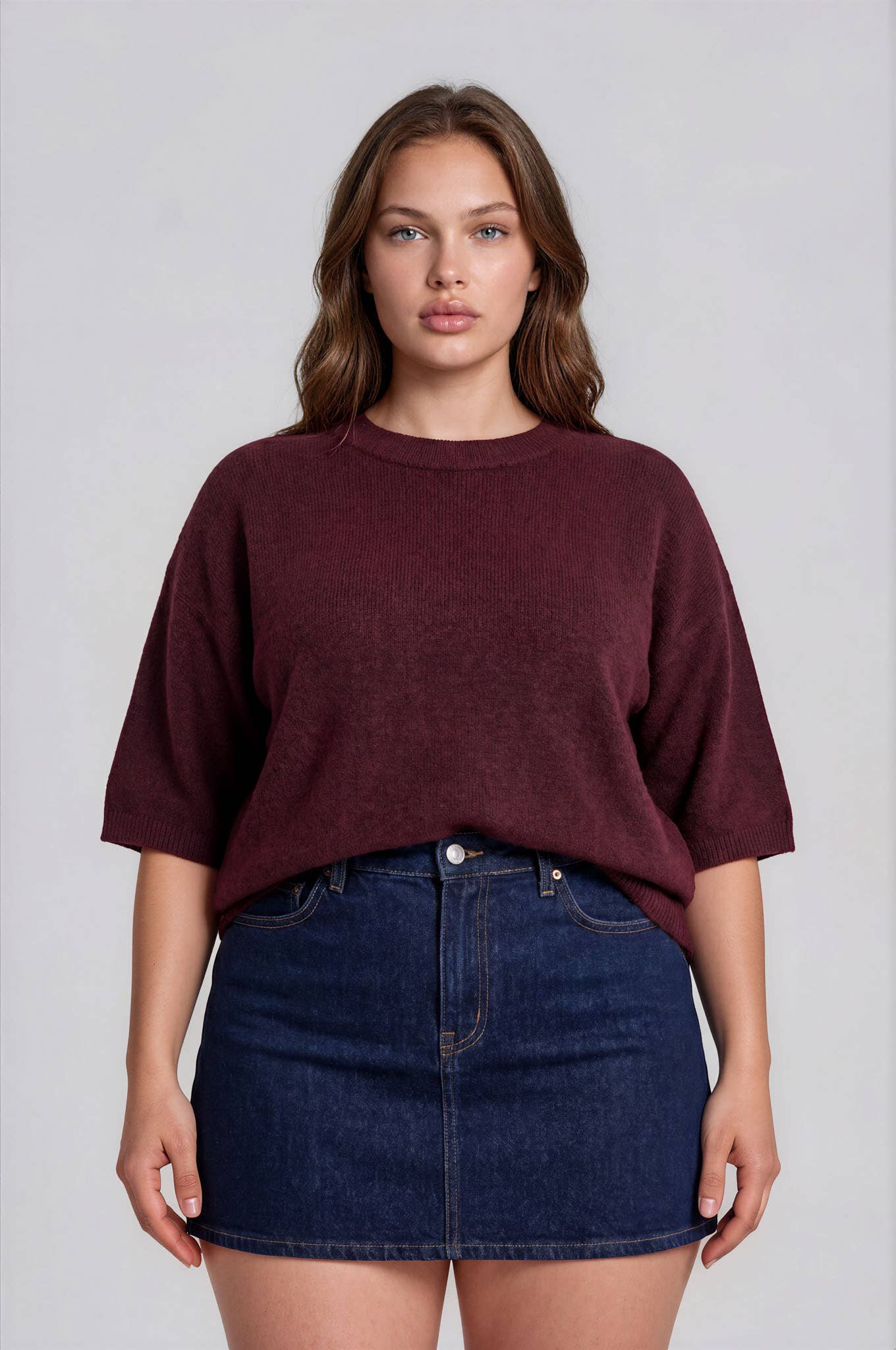 PLUS HEATHERED CREW NECK BOXY PULLOVER