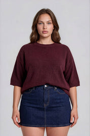 PLUS HEATHERED CREW NECK BOXY PULLOVER