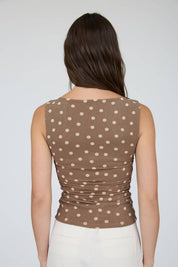 POLKA DOT BOAT NECK SLEEVELESS MESH TOP