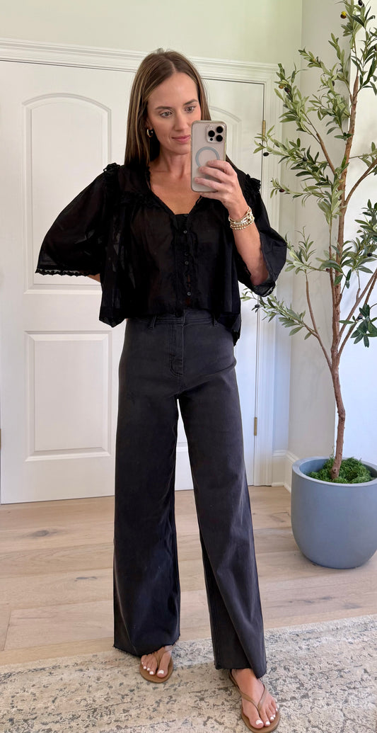 Straight Wide Leg Denim Pants