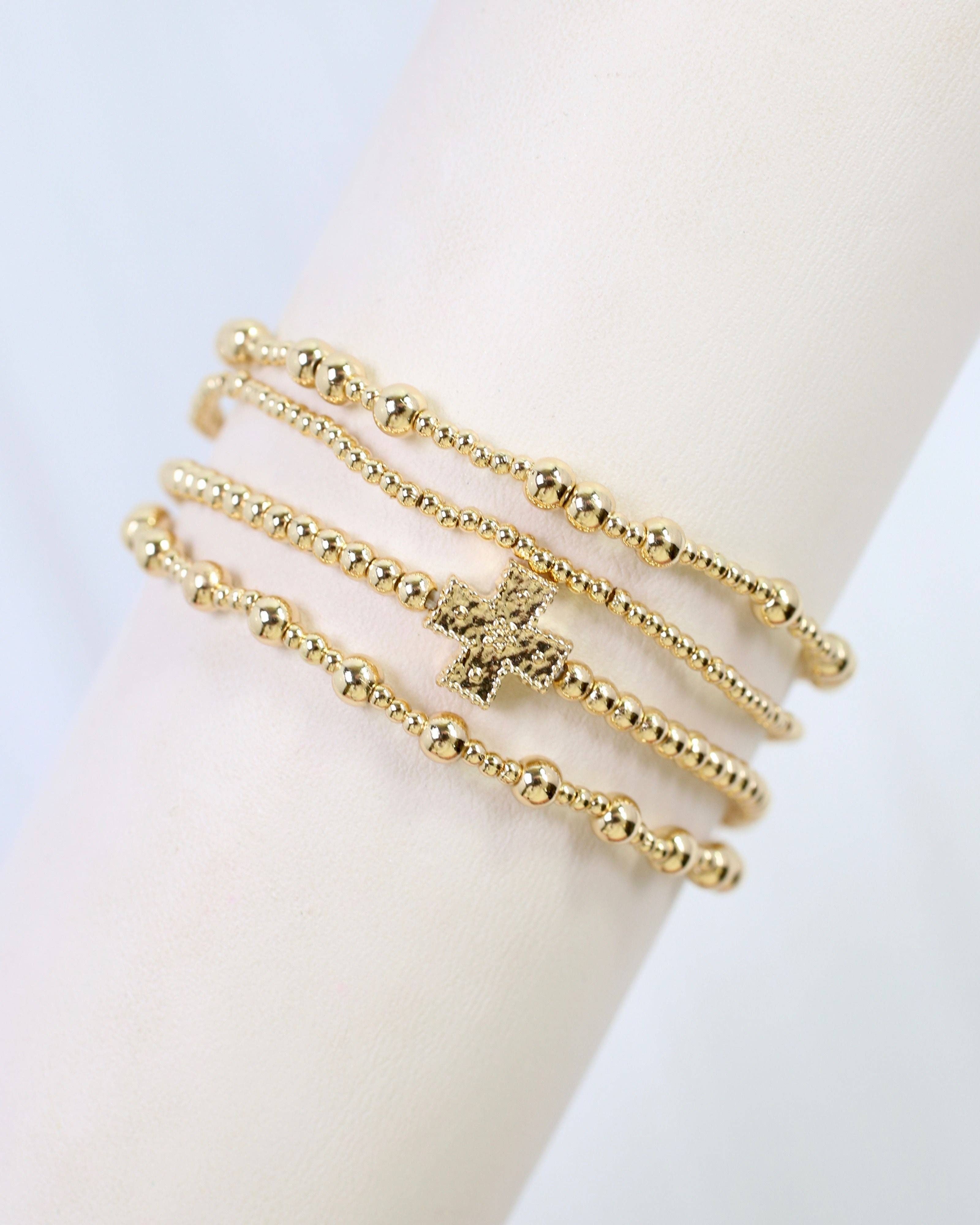 Altus Beaded Cross Bracelet Set Gold