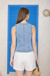 WASHED DENIM BUTTON DOWN VEST