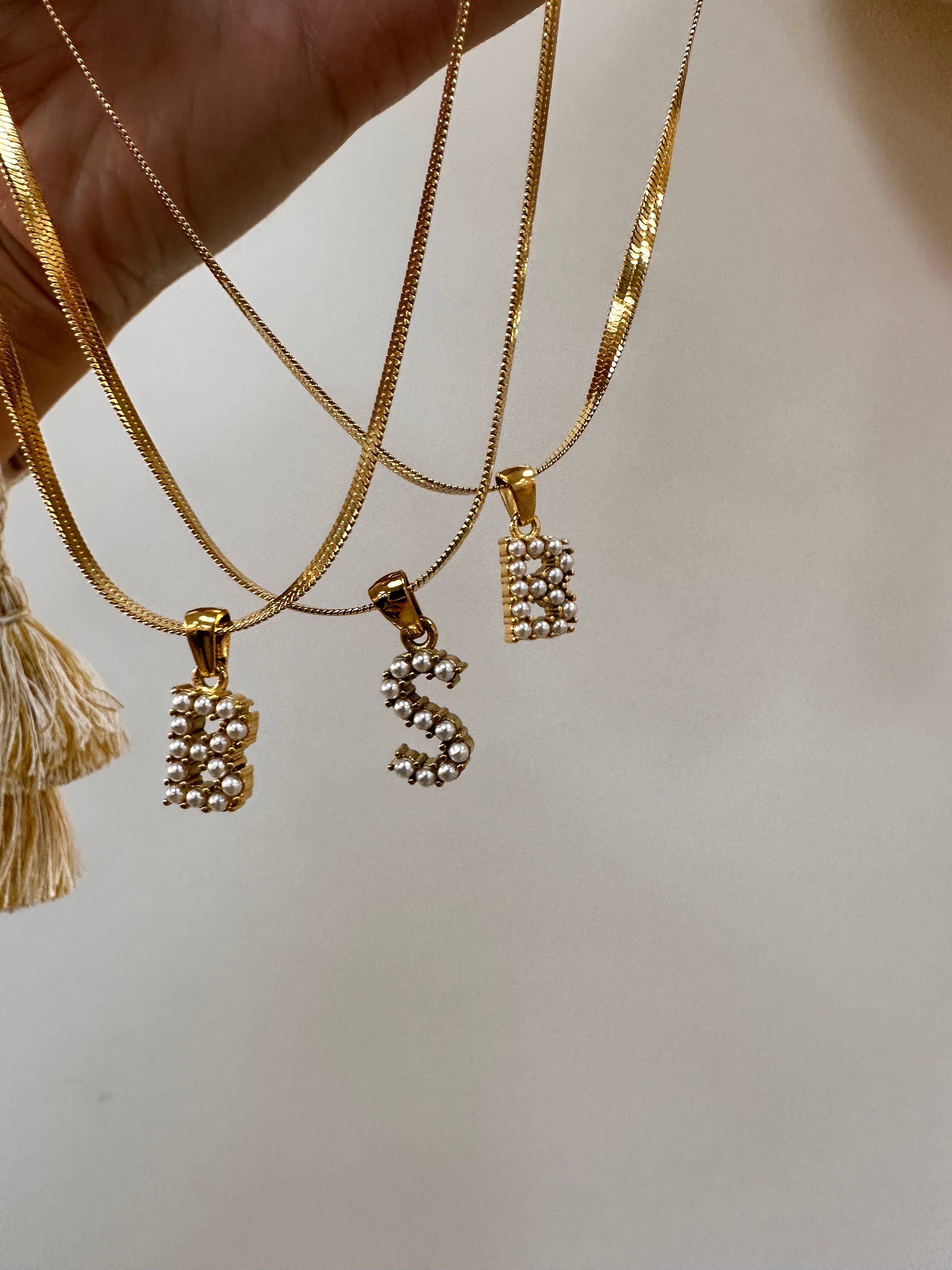 ARI Pearl Letter Herringbone Necklace