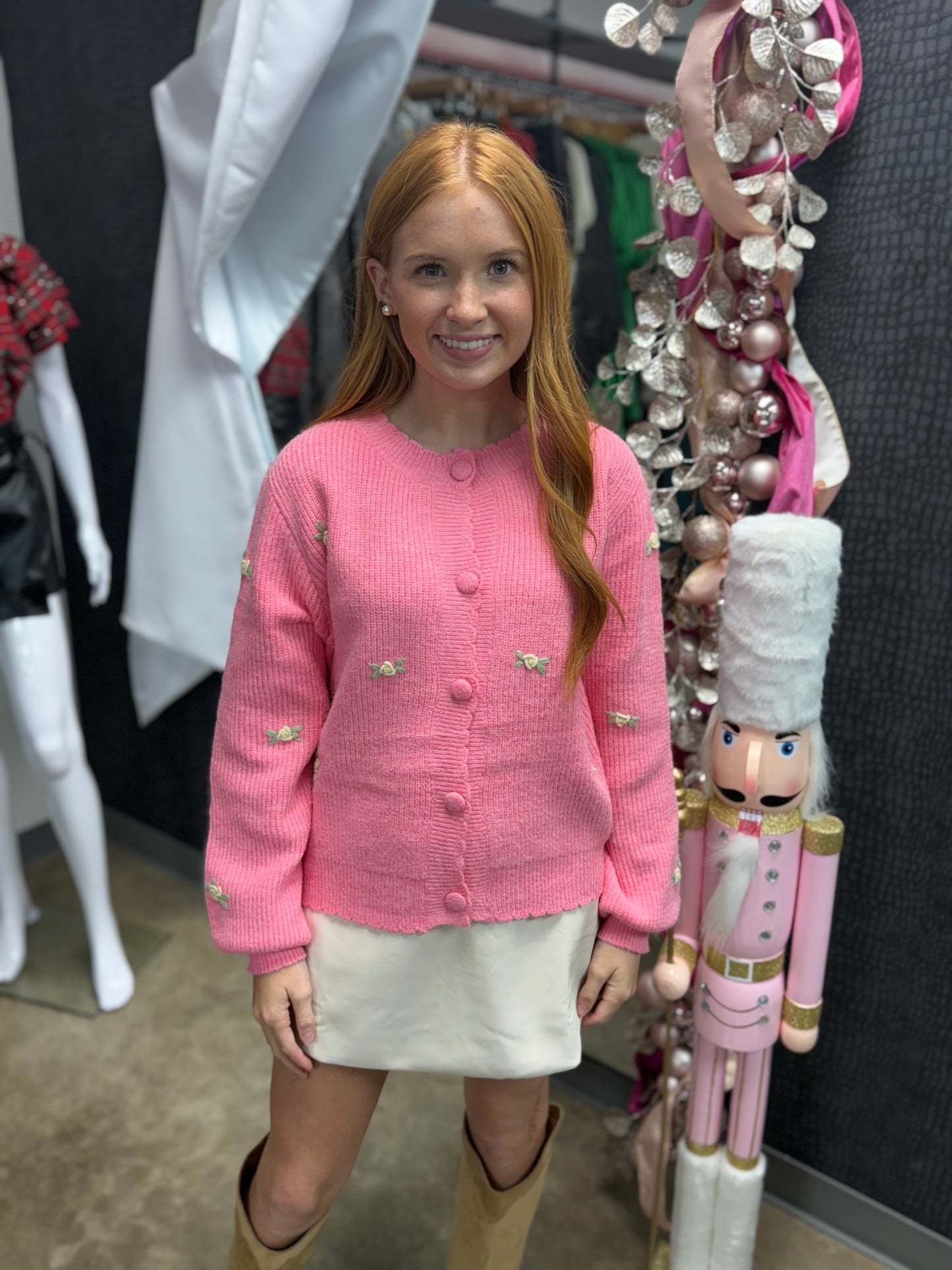 Rose Embroidery Knit Cardigan