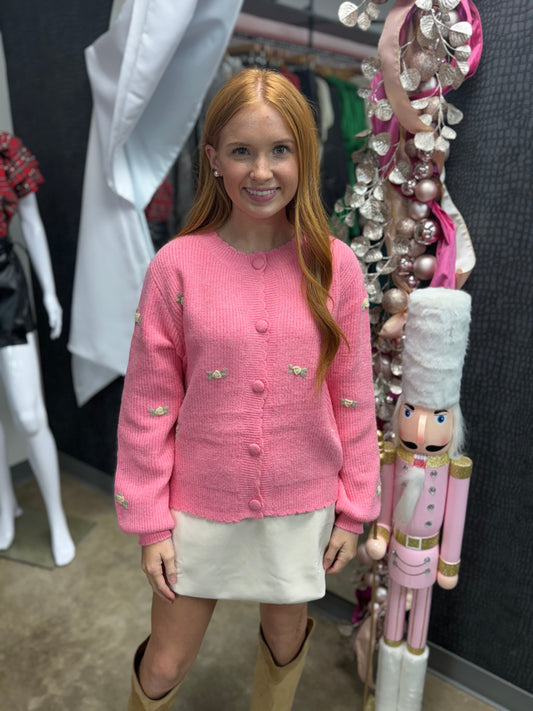 Rose Embroidery Knit Cardigan