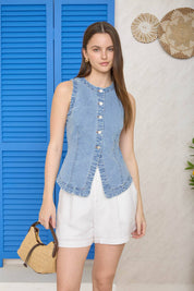 WASHED DENIM BUTTON DOWN VEST