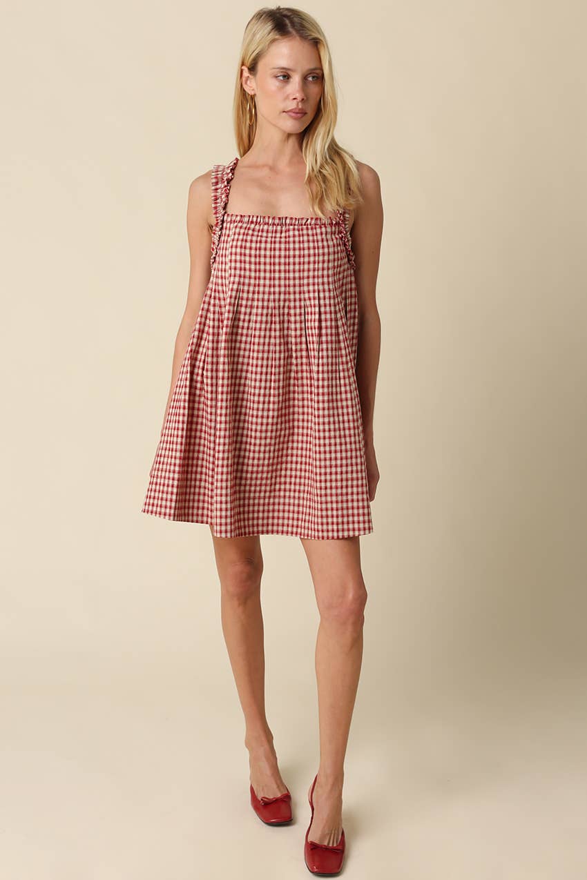 Ruby Gingham Babydoll Mini Dress