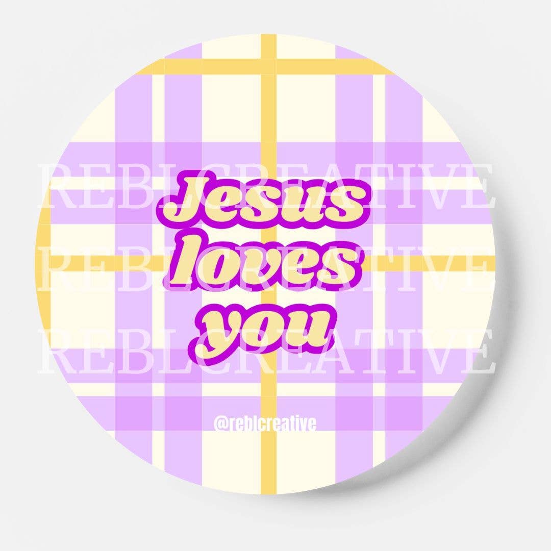 Jesus Loves You - Purple & Yellow - Game Day Button