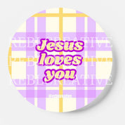 Jesus Loves You - Purple & Yellow - Game Day Button