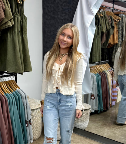Blake Ruffle V-Neck Sweater
