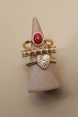 Heart Stone Pearl- 3 ring set