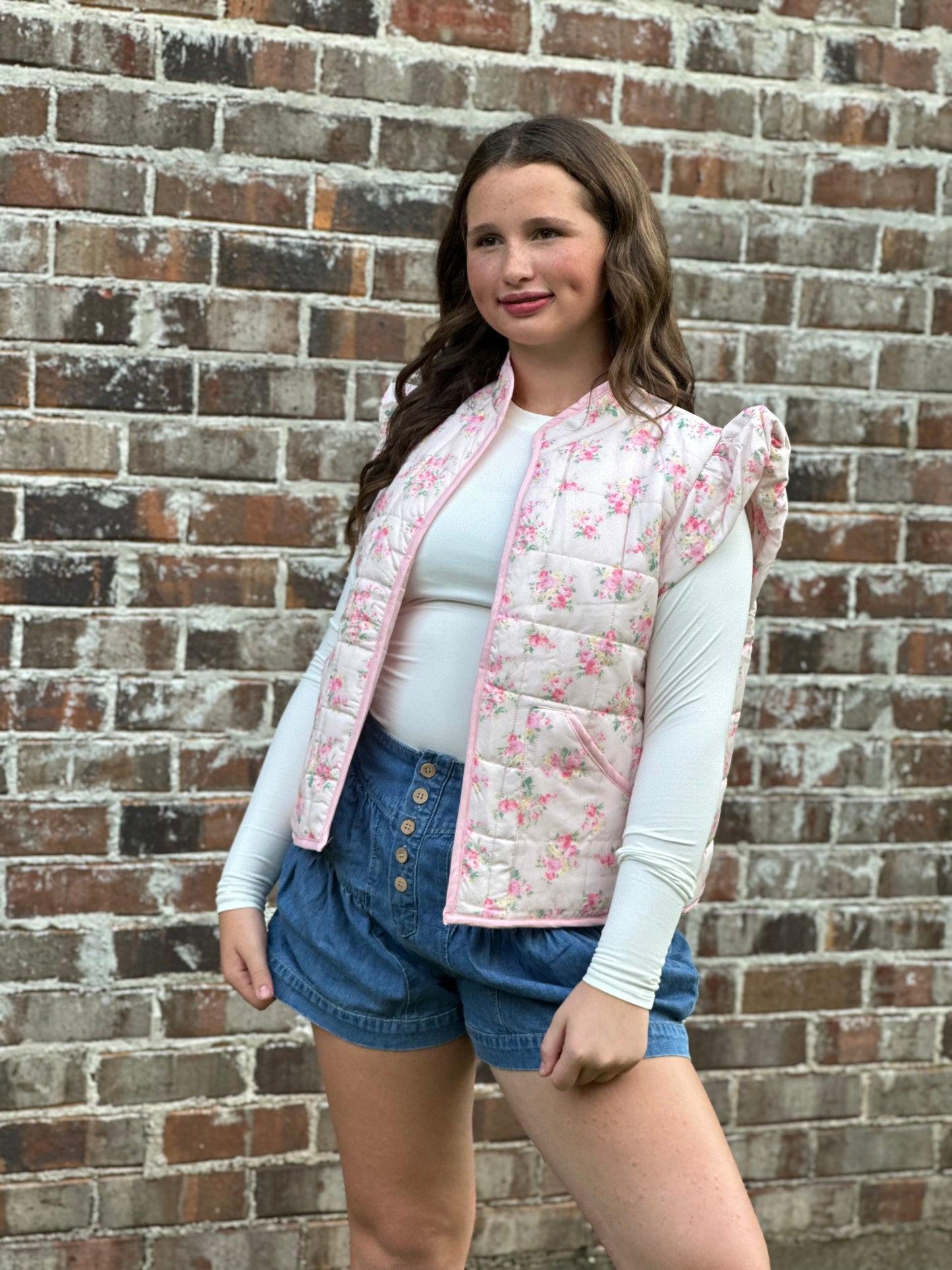 Floral Ruffle Sleeve Puff Vest
