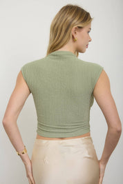 ASYMMETRICAL HEM MOCK NECK SLEEVELESS TOP