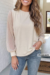 Polka Dot Bubble Sleeve Plus Size Blouse
