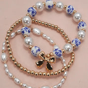 Blue Ceramic Porcelain Bow Bracelet Set