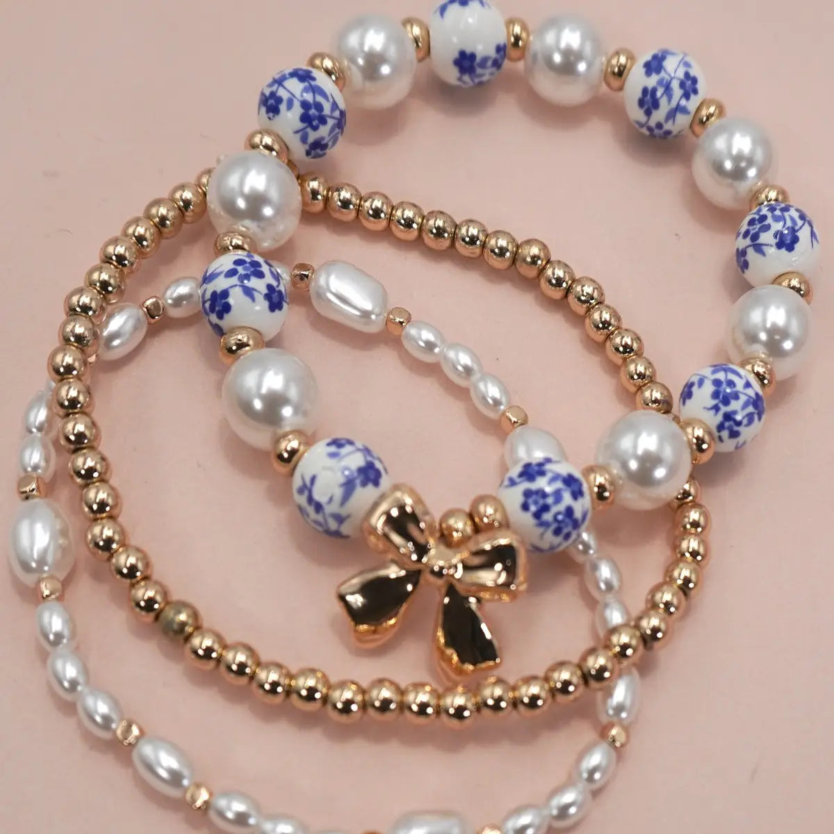 Blue Ceramic Porcelain Bow Bracelet Set