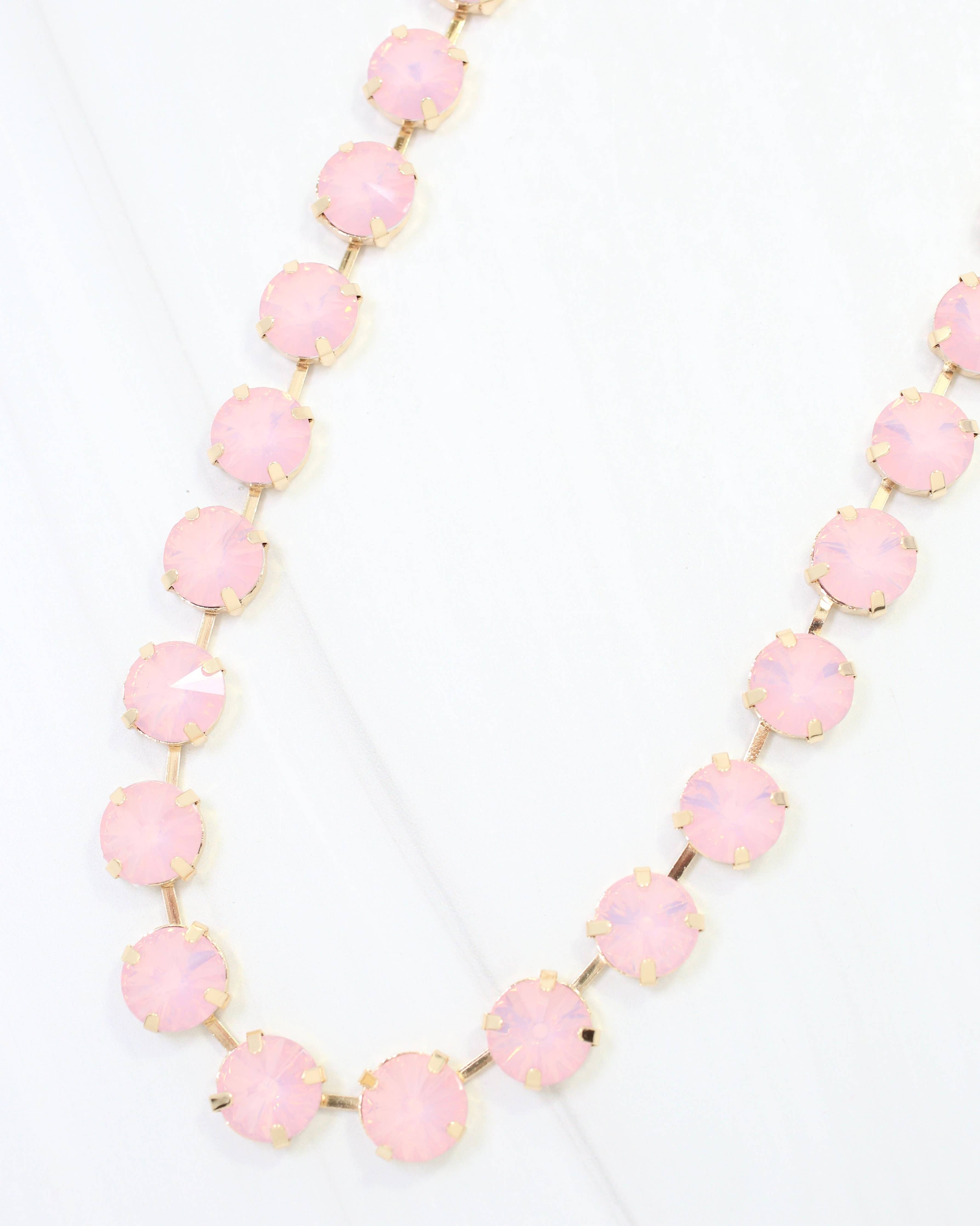 Roxanne Rhinestone Necklace Pink Opal