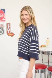 STRIPE RAW EDGE SWEATER