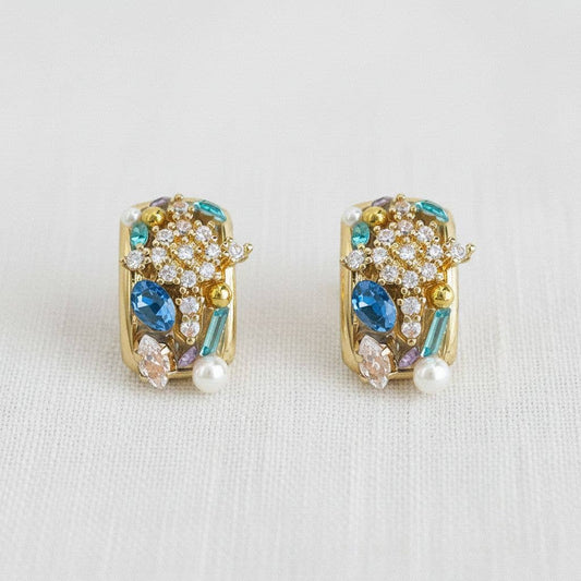 Colorful Cubic Zirconia Stud Earrings