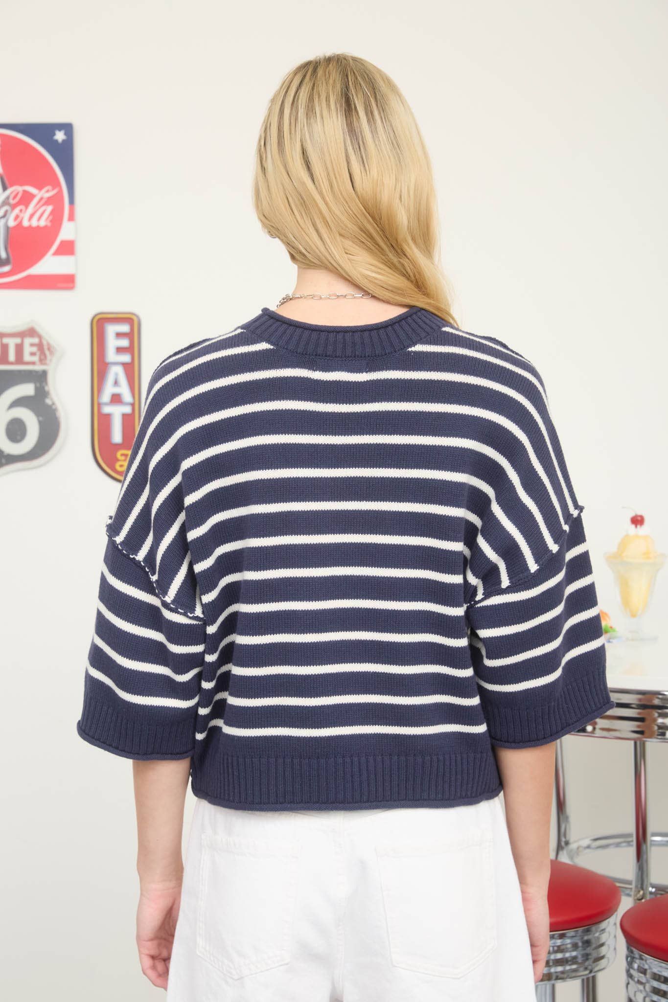 STRIPE RAW EDGE SWEATER
