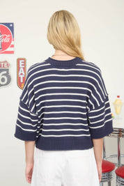 STRIPE RAW EDGE SWEATER