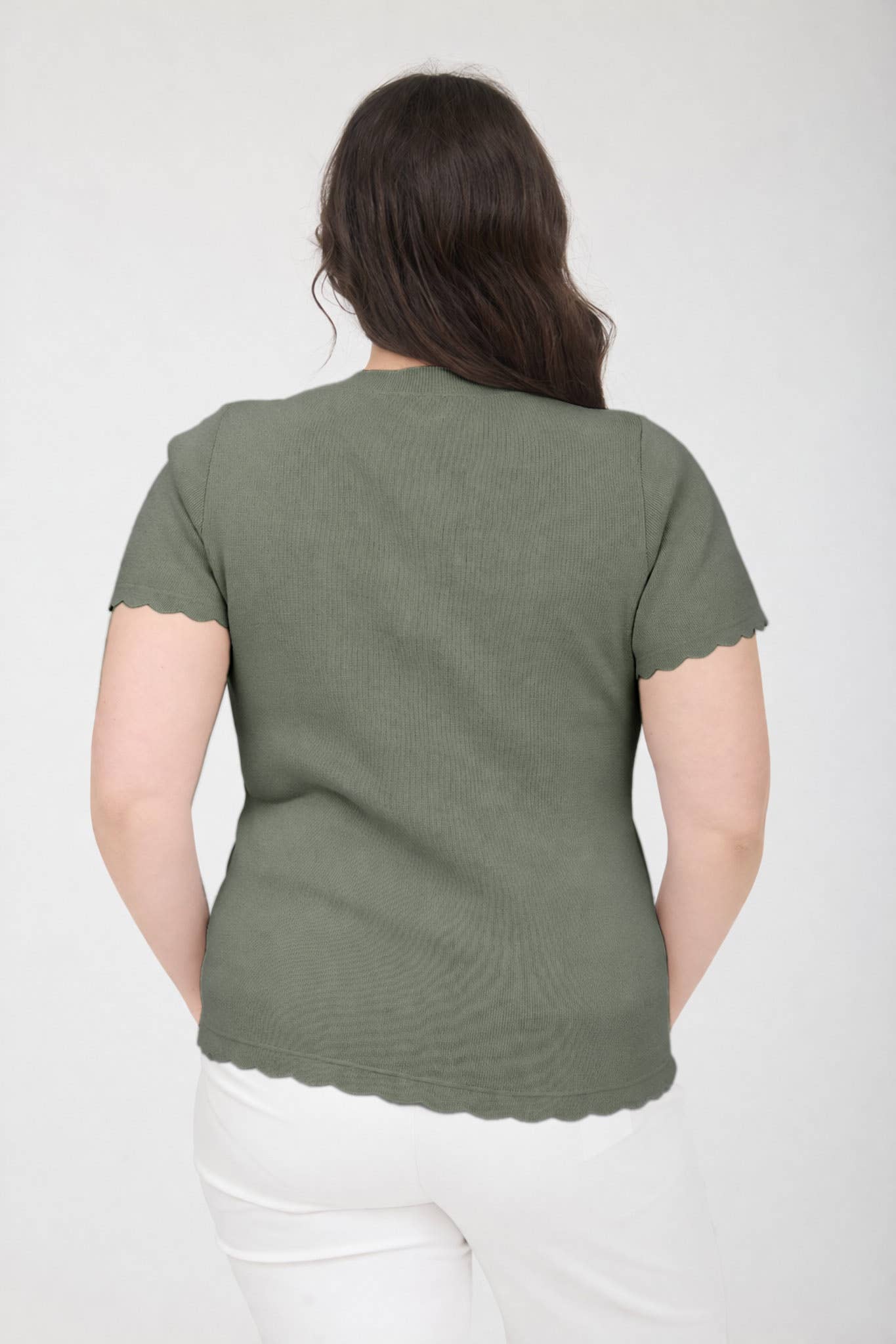 PLUS SCALLOPED SHORT SLEEVE BUTTON DOWN CARDIGAN