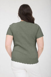 PLUS SCALLOPED SHORT SLEEVE BUTTON DOWN CARDIGAN