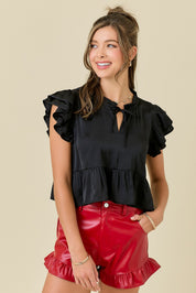 Satin Ruffle Sleeve Blouse