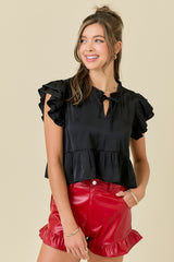 Satin Ruffle Sleeve Blouse