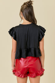 Satin Ruffle Sleeve Blouse