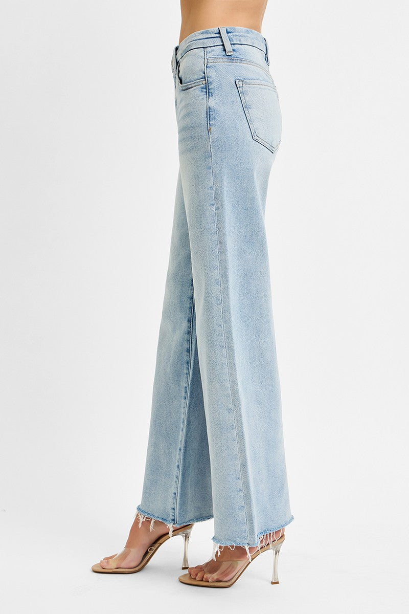 Risen Tummy Control Light Mid Rise Wide Jeans