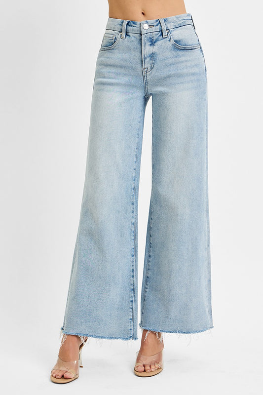 Risen Tummy Control Light Mid Rise Wide Jeans