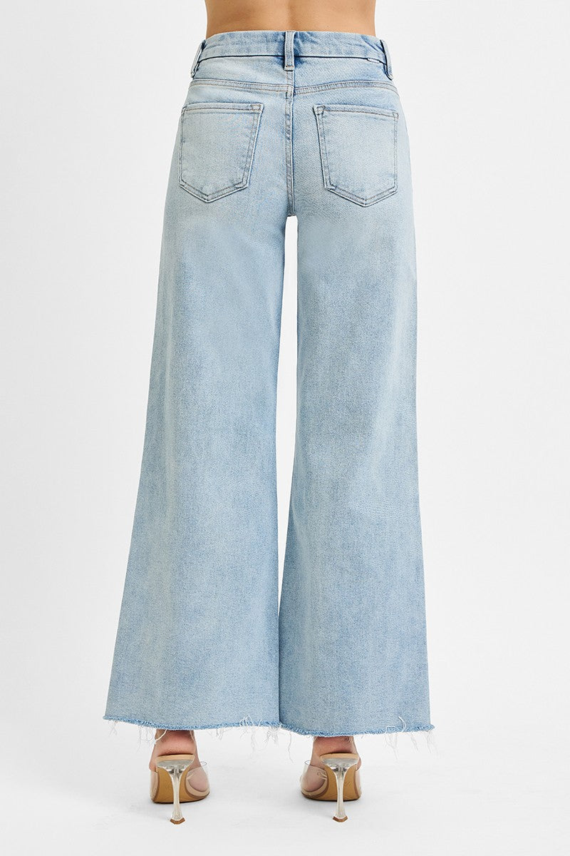Risen Tummy Control Light Mid Rise Wide Jeans