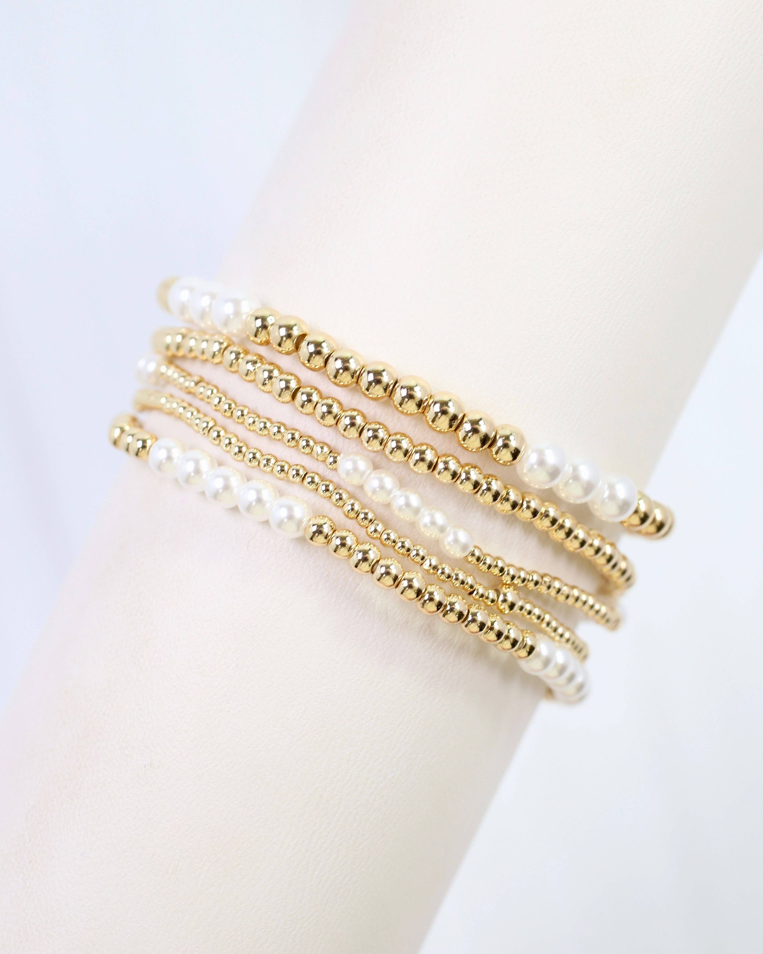 Bartlesville Pearl Beaded Bracelet Set Gold