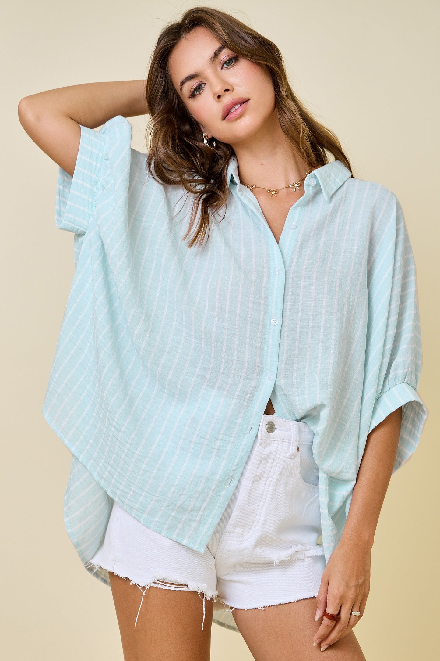 Maggie Oversized Crinkle Button Down